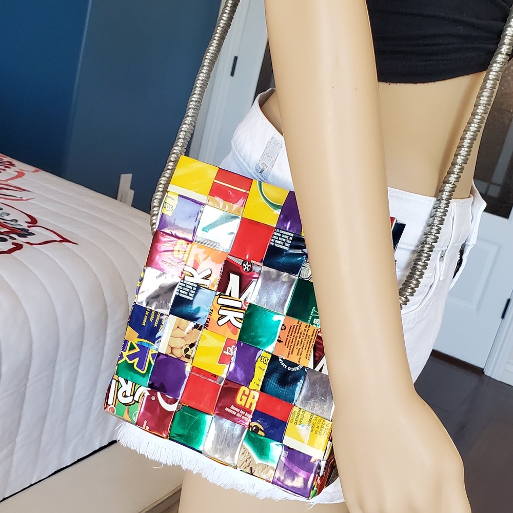 Handwoven Recycled Patchwork Crossbody Bag in Multicolor